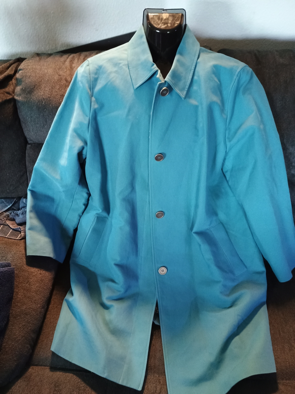 Charter Club Woman 2X Teal Blue Trench Coat Houndstooth Lined Plus Size